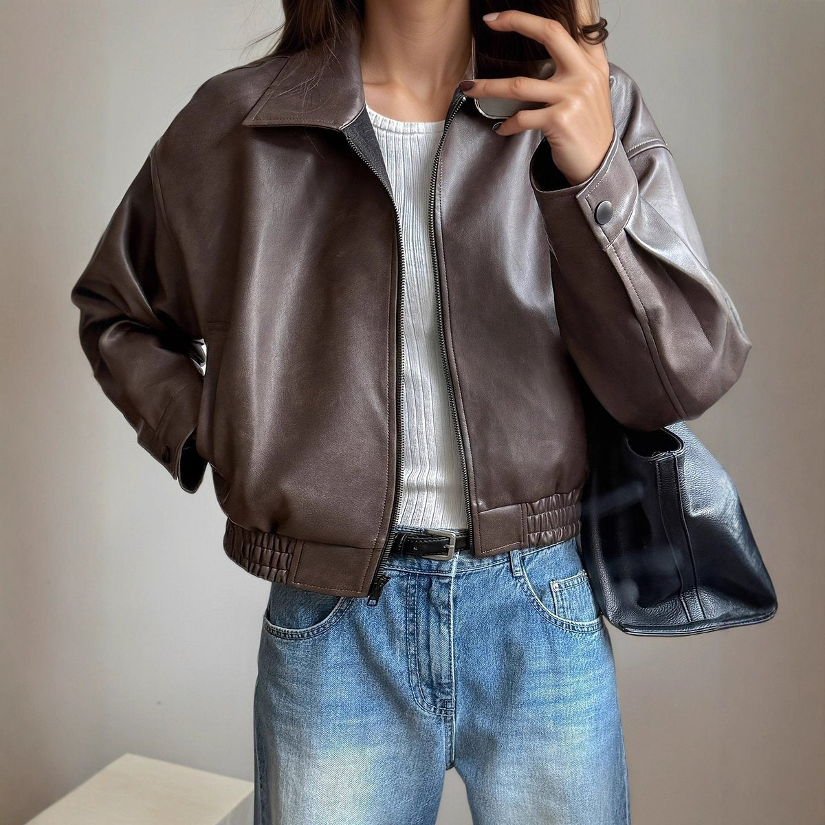 Cynthia | Women's Long Sleeve Faux Leather Coat