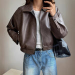 Cynthia | Women's Long Sleeve Faux Leather Coat